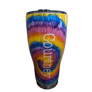 Tie Dye Stainless Steel "COURTNEY" Personalized Tumbler Colorful Rainbow Epoxy